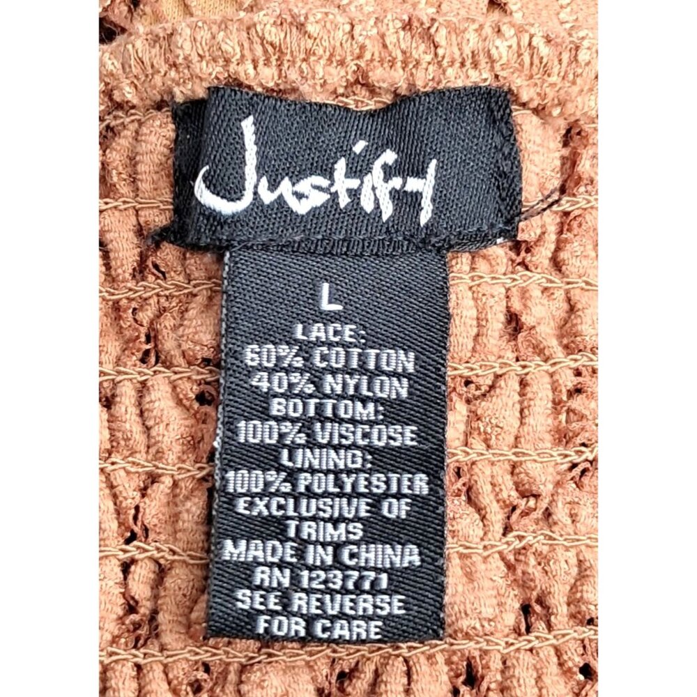 Y2K Justify L Rust Brown Leaf Lace Fairycore Boho Ruffle Mini Sundress Back - Picture 2 of 11